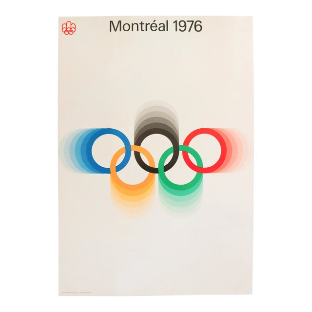 1976 Montreal Olympics Logo Poster - Coloured Rings (Large Size, Linen Backed) For Sale