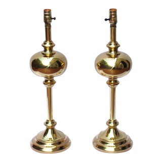 Neoclassical Hollywood Regency Brass Lamps -A Pair For Sale