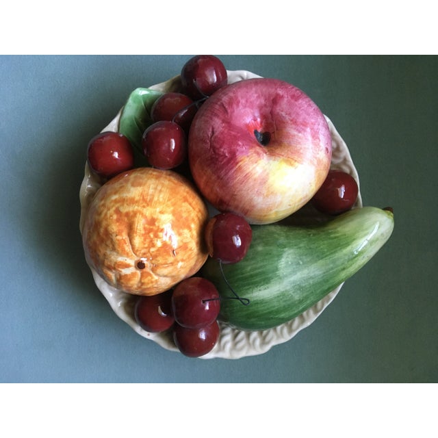 1950s Vintage 1950s Bassano Italy Faux Fruit Woven Basket Ceramic Bowl For Sale - Image 5 of 13
