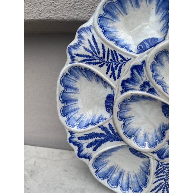 French 19th Century Blue & White Seaweeds Oyster Plate Bordeaux For Sale - Image 3 of 4