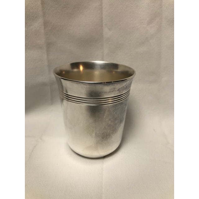 Christofle, very heavy weight, silver plate, julep cup or beaker. Beautifully rendered engraving of "Renée". Great condition.