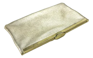 Harry Levine Gold Leather Envelope Clutch With Gold Tone Convertible Strap