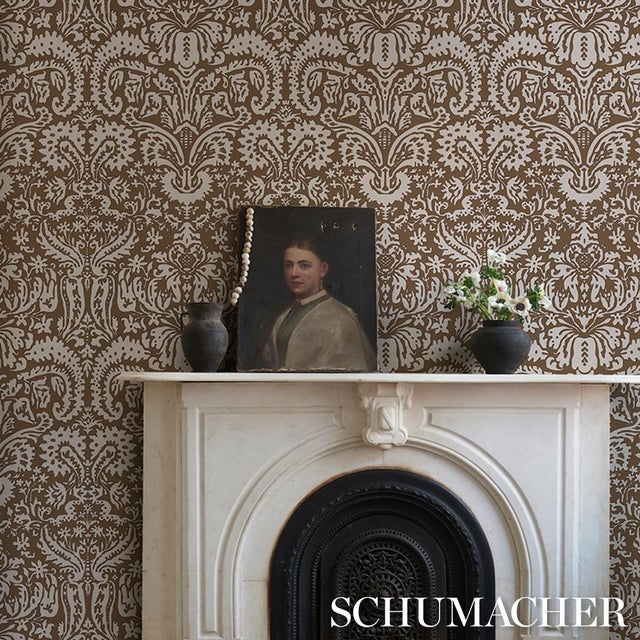2020s Schumacher Suffolk Damask Wallcovering In Brown For Sale - Image 5 of 6