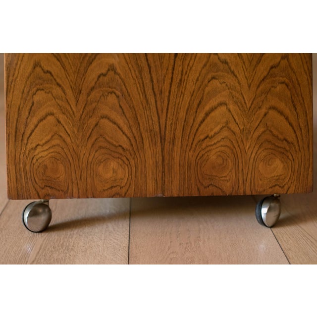 Wood Vintage Rosewood Rolling Record Magazine Rack by Rolf Hesland for Bruksbo For Sale - Image 7 of 12