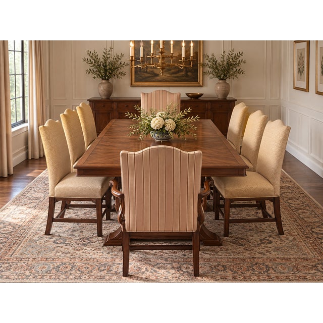 Cream Set of 8 Henkel Harris Mahogany Chippendale Dining Chairs For Sale - Image 8 of 15