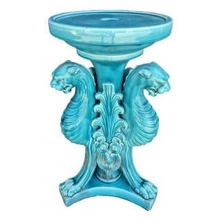 Antique French Glazed Terra Cotta Pedestal With Gargoyles For Sale