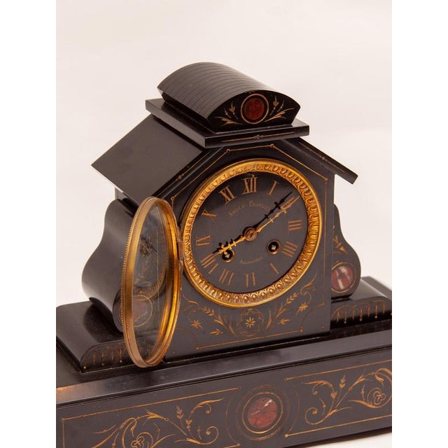 Black Antique Napoleon III Marble Mantel Clock by Adolf Fraaier, Amsterdam, 1900 For Sale - Image 8 of 11