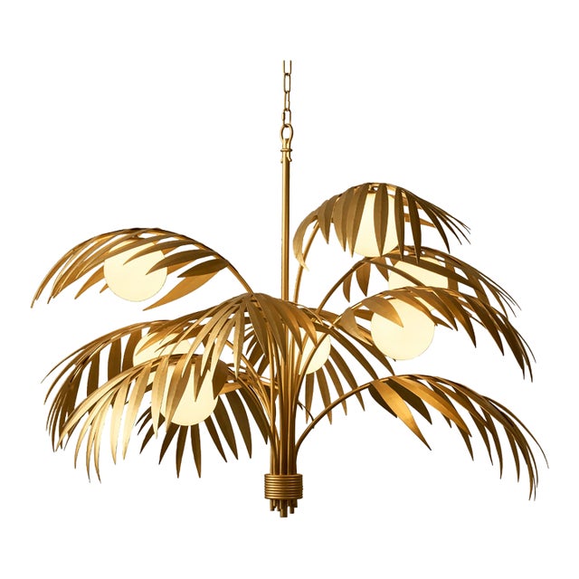 Steel Palm Chandelier in Gold by Oggetti For Sale