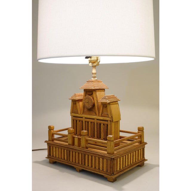 A stylish and detailed completely hand carved wood framed "Tramp Art" Architectural "Second Empire" style RR Train Station...