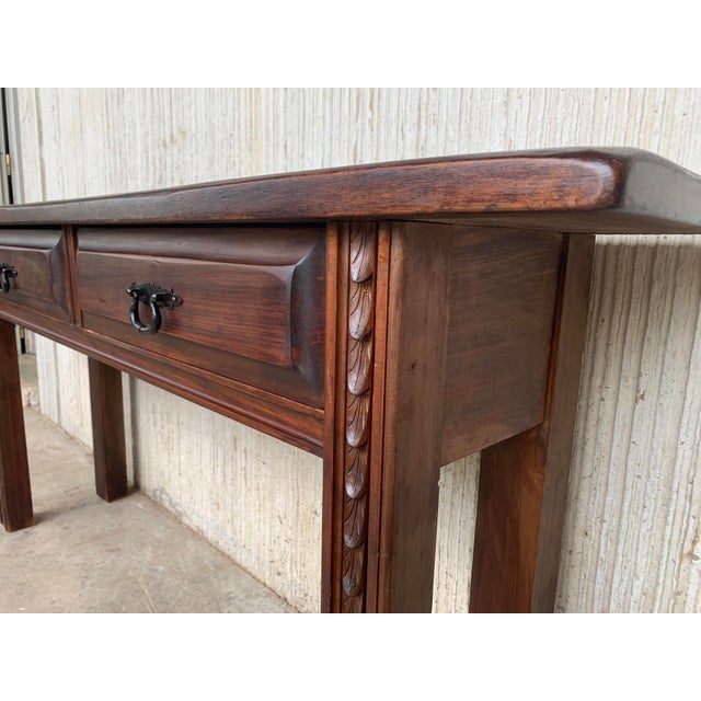 Brown Late 19th Century Spanish Console Table With Drawers and Carved Legs For Sale - Image 8 of 11