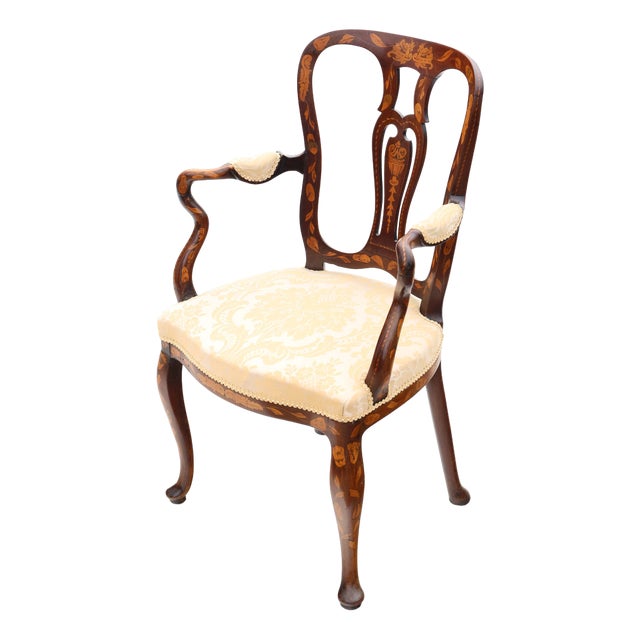 18th Century Dutch Marquetry Elbow Chair For Sale