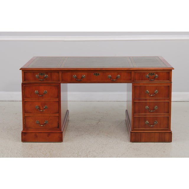Bevan Funnel Green Leather Top Executive Desk For Sale - Image 14 of 17