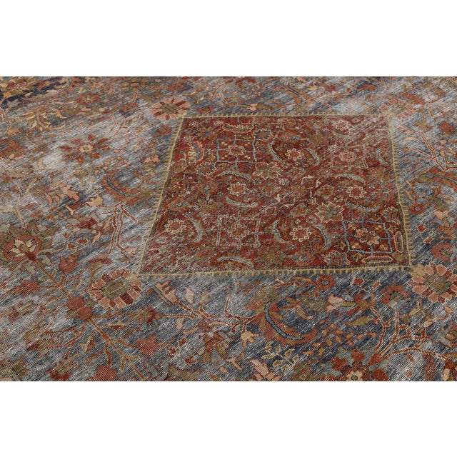 19th Century Antique Mahal Wool Rug With Faded Indigo & Rust Medallion For Sale - Image 10 of 11