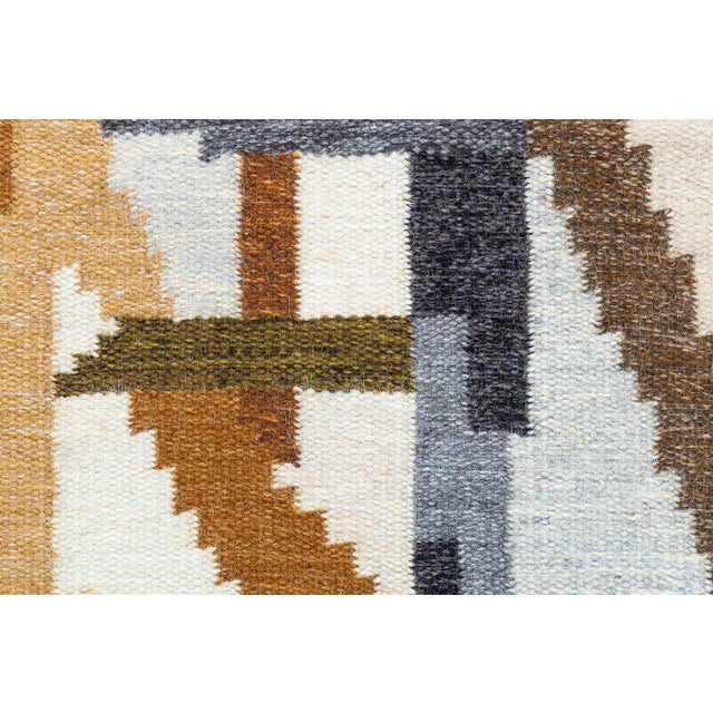 Mid-Century Modern Vintage Scandinavian Abstract Gray Flatweave Runner By Ingegerd Silow For Sale - Image 3 of 9
