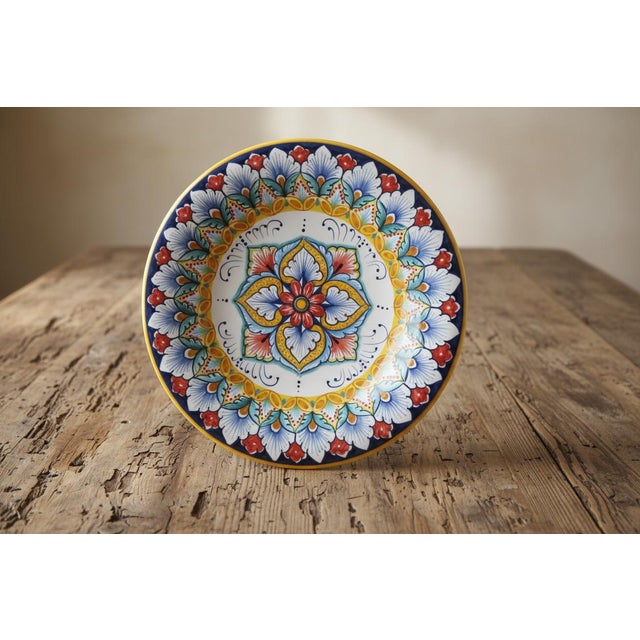 Blue Gialletti Deruta Italian Majolica Pottery Brightly Hand Painted Serving Plate For Sale - Image 8 of 8