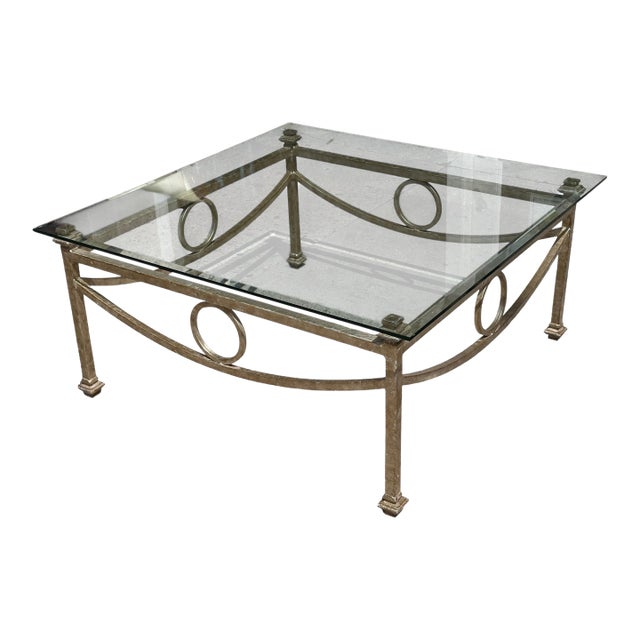 Art Deco Style Gustav Carroll Silver Gilt Metal & Beveled Glass Cocktail Table For Sale