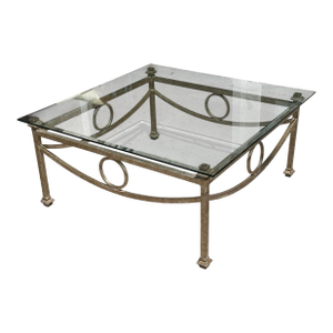 Art Deco Style Gustav Carroll Silver Gilt Metal & Beveled Glass Cocktail Table