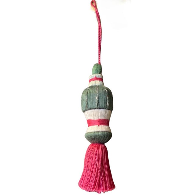 Contemporary Furniture Bow Dark Pink and Dark Green Cotton Tassel by Miho For Sale - Image 3 of 4