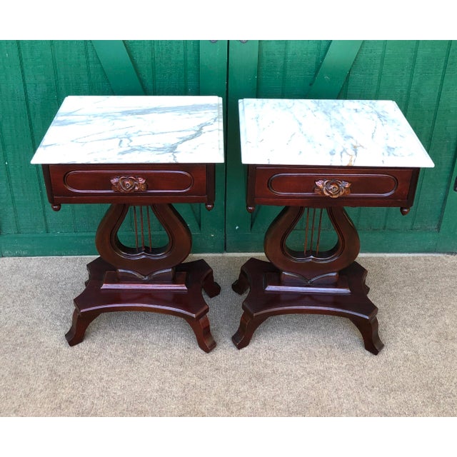 Italian Marble Top Mahogany Lyre Tables a Pair Chairish