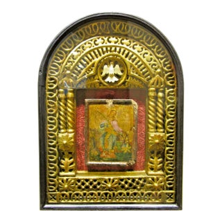 Rare Antique Icon of St. Catherine of Alexandria in a Kiot Shadow Box For Sale