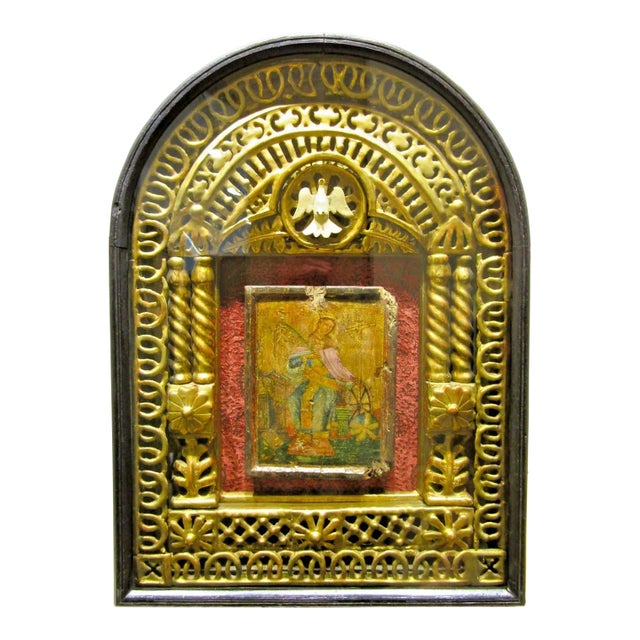 Rare Antique Icon of St. Catherine of Alexandria in a Kiot Shadow Box For Sale