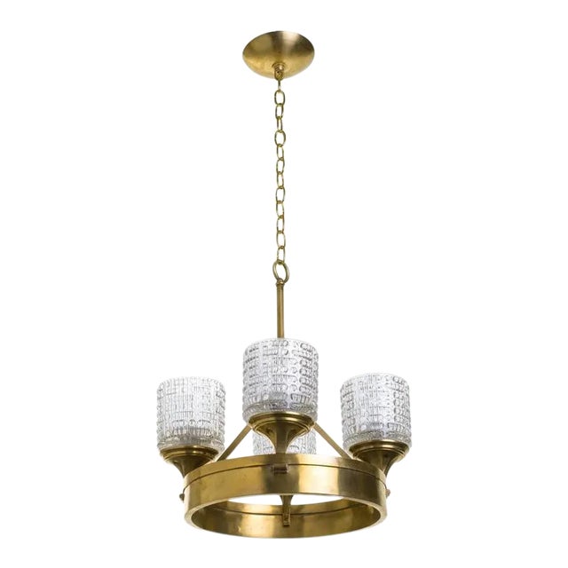 Pressed Glass and Brass German Chandelier For Sale