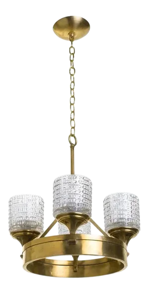 Pressed Glass and Brass German Chandelier
