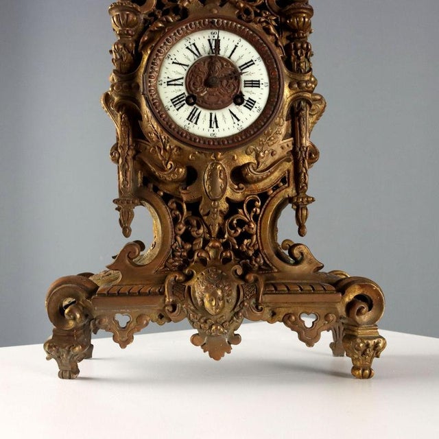 Antique Bronze Table Clock For Sale - Image 5 of 12