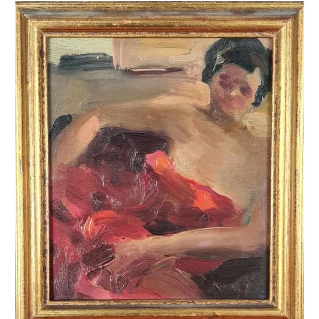 Impressionist Portrait of a Woman in Red Dress, Oil Painting, Framed For Sale - Image 9 of 9