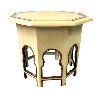 Moroccan Style Off -White Bone Inlay Octagonal Side Table With Moorish Arches For Sale