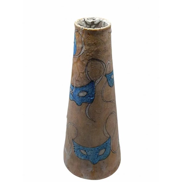 Mid-Century Modern Glazed Terracotta Vase Decorated with Treatral Motifs from C.A.S. Vietri, Italy 1950s For Sale - Image 3 of 9