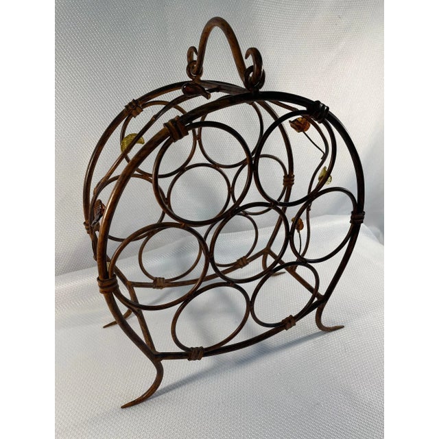 Vintage Late 1900s Circular Wrought Iron Metal Wine Rack For Sale - Image 11 of 12