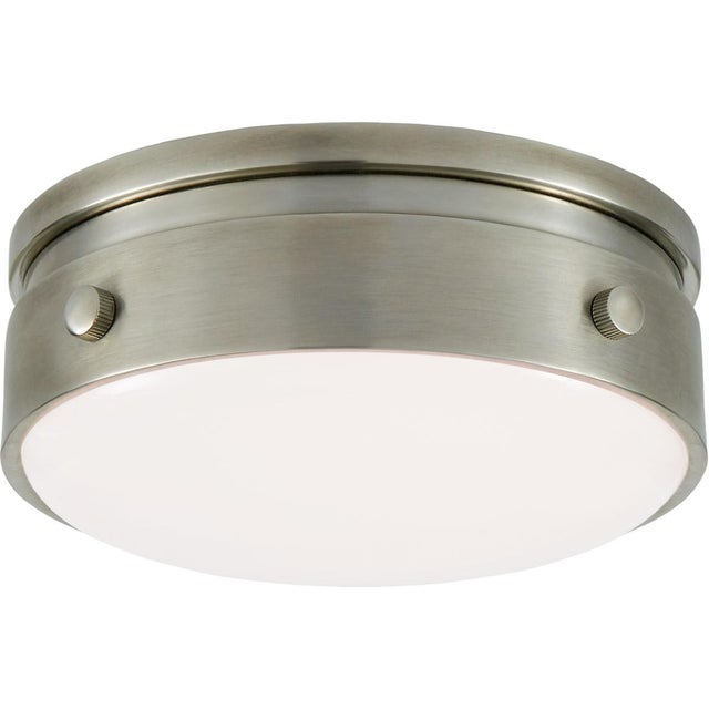 Modern Thomas O'Brien for Visual Comfort Signature Hicks 5.5" Solitaire Flush Mount in Antique Nickel with White Glass For Sale - Image 3 of 4