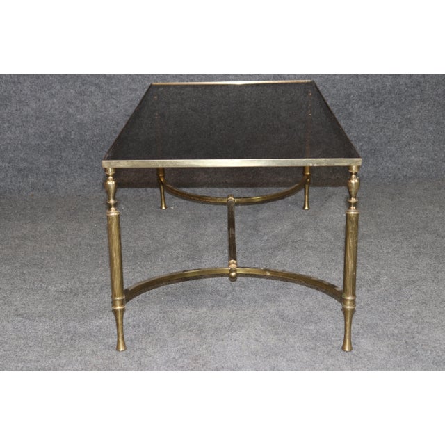 Maison Jansen 1960's Smoke Glass Maison Jansen Style Brass Coffee Table For Sale - Image 4 of 11