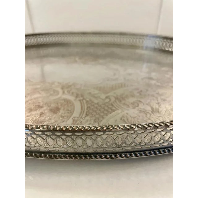 Antique Edwardian Silver-Plated Engraved Tea Tray, 1900s For Sale - Image 7 of 8