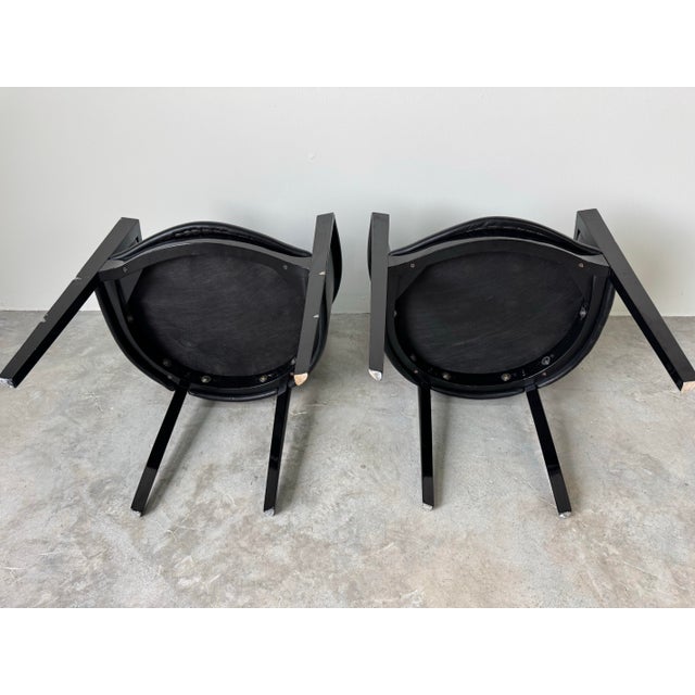 1980’s Italian Art Deco Postmodern Black Lacquer & Leather Club Chairs – Pair/ Sold For Sale - Image 12 of 12
