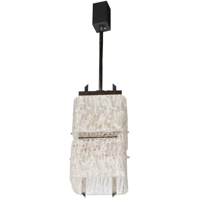 Black Mid-Century Two-Tier Textured Glass Pendant with Chrome Fittings by Kalmar For Sale - Image 8 of 8