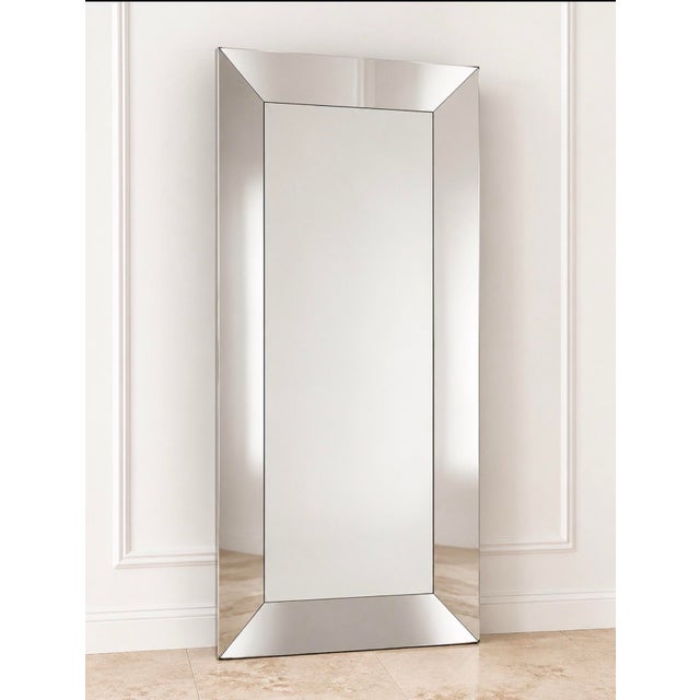 Metal Vintage Polished Stainless Steel Beveled Floor / Wall Mirror For Sale - Image 7 of 7