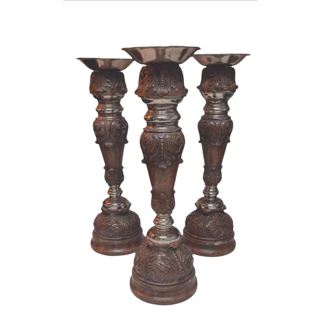 Late 20th Century Ornate Maitland-Smith Hand-Carved Candle Holders ~ Set of 3 For Sale - Image 10 of 10