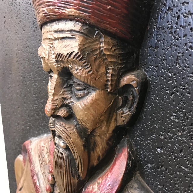 Black Fiberglass Three Dimensional Asian Ancestor Wall Hanging For Sale - Image 8 of 10