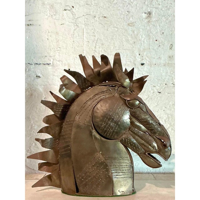 Vintage Brutalist Torch Cut Copper Horse Head For Sale - Image 4 of 10