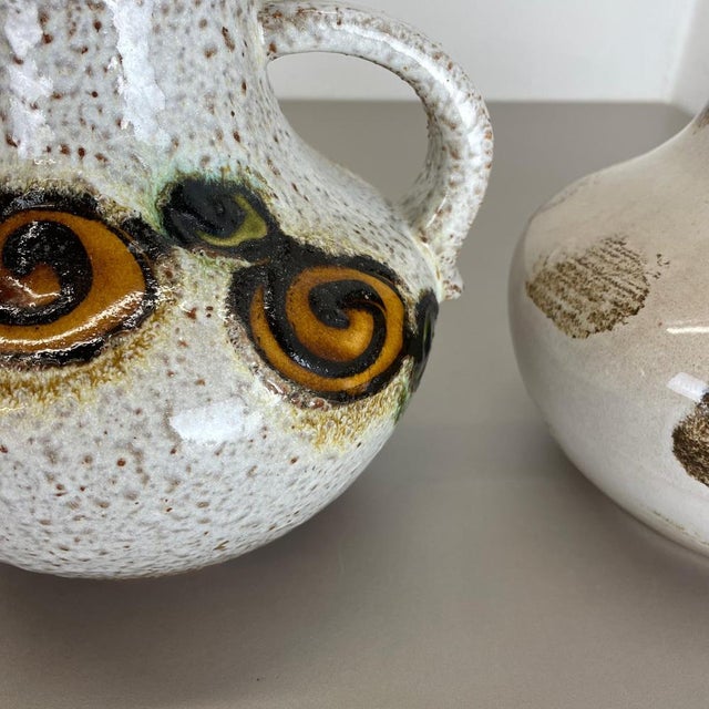 Pottery Fat Lava Vases Floral attributed to Scheurich, Germany, 1970s, Set of 2 For Sale - Image 10 of 18