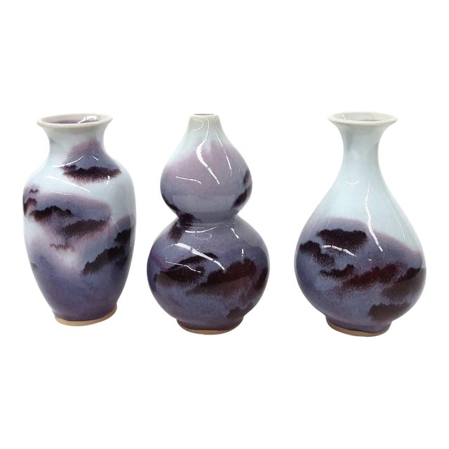 Chinese Jun Style Fine Porcelain Vases - Set of 3 For Sale