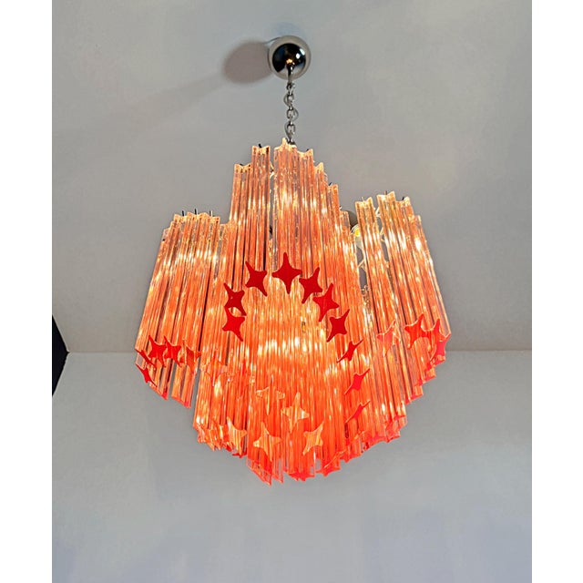 Glass Modern Quadriedri Glass Chandelier in 60 Pink Prism Quadriedri, 1990 For Sale - Image 7 of 17