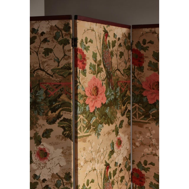 Vintage Scandinavian Chinoiserie Wood and Printed Fabric Room Divider For Sale - Image 5 of 18