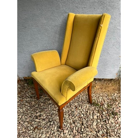 Yellow Vintage Curved Arm Upholstered Armchair For Sale - Image 8 of 13