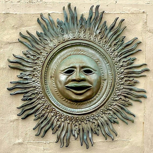 Vintage Boho Monumental Patinated Cast Aluminum Sun Wall Sculpture For Sale - Image 9 of 9