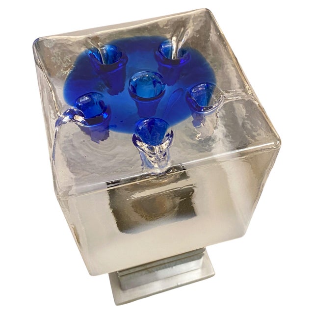 Blue Murano Cubic Table Lamps by Gaetano Sciolari for Mazzega, 1970, Set of 2 For Sale - Image 6 of 8