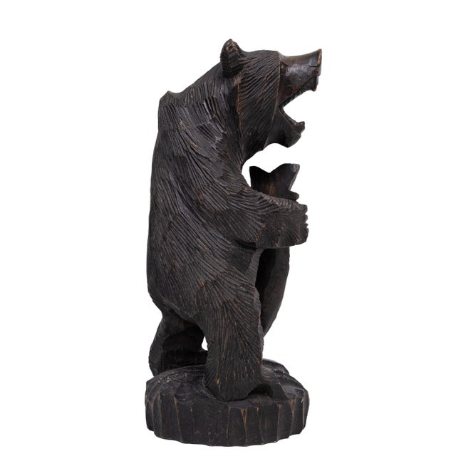 Black Vintage Japanese Wood Carving of Ainu Bear Holding Fish, Japan, 1950 For Sale - Image 8 of 11
