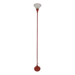 Vintage Italian Red Floor Lamp with Funnel-Shaped Glass Shade, 1980 For Sale